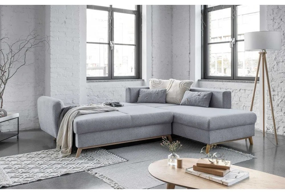 Светлосив ъглов разтегателен диван десен ъгъл Scandic Lagom - Miuform