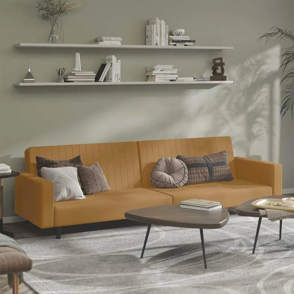 375945 vidaXL 2-местно разтегателно канапе, кафяво, кадифе