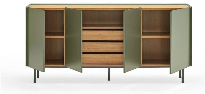 Зелен/естествен нисък скрин от декор от дъб 165x78 cm Arista – Teulat