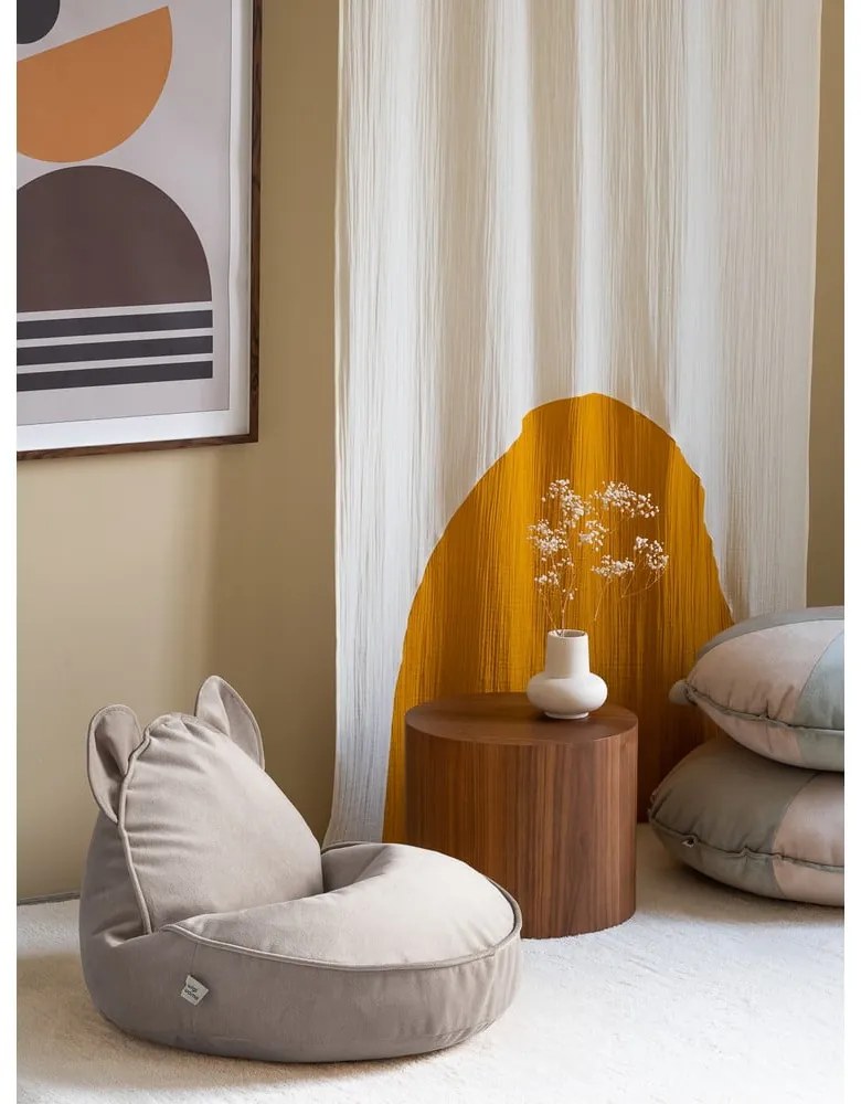 Бежов кадифен детски пуф Bear – Wigiwama