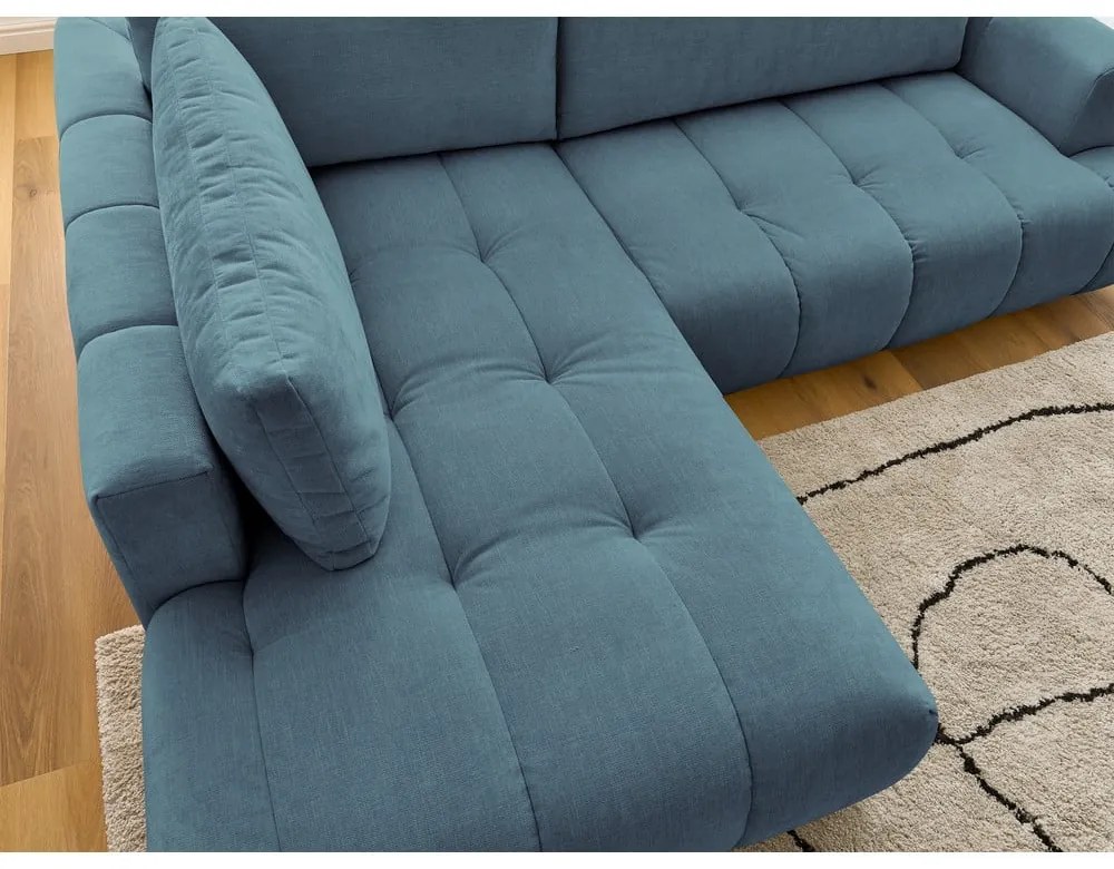 Син сгъваем/с място за съхранение ъглов диван (ляв ъгъл/L форма) Fuji – Bobochic Paris