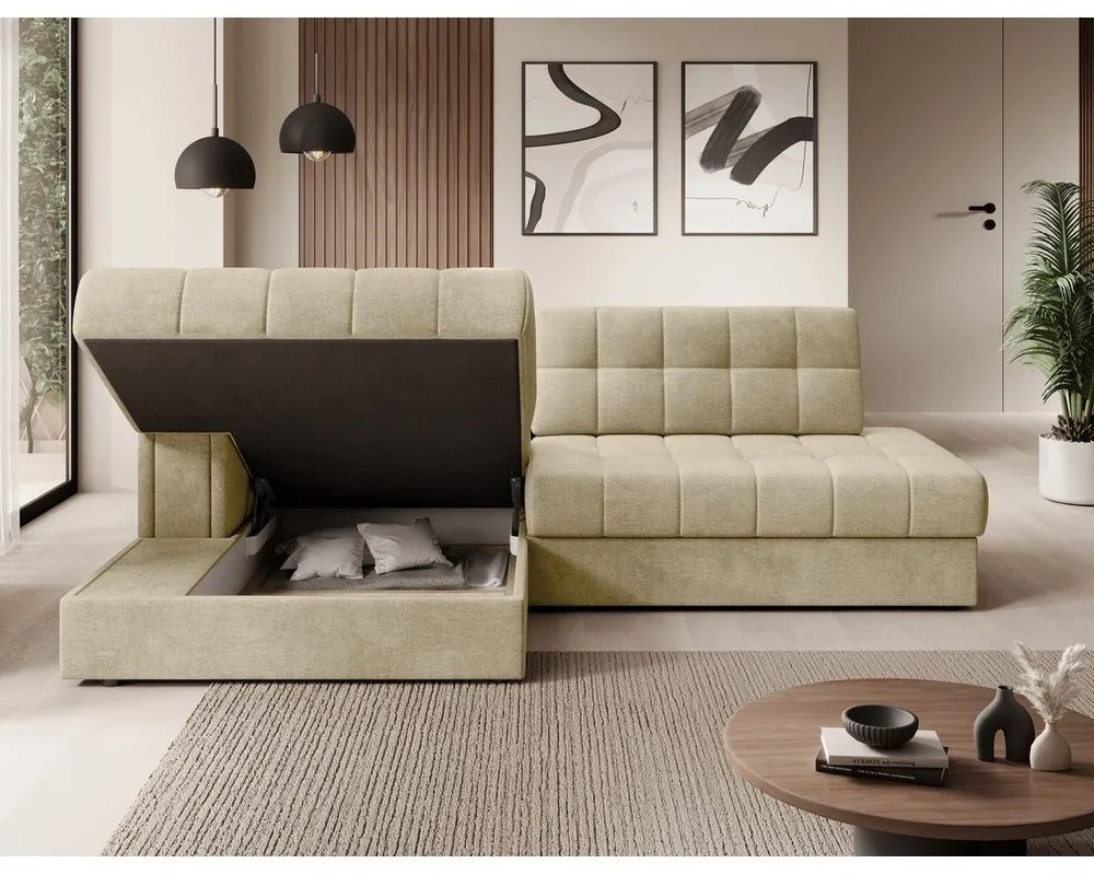 Светлокафяв кадифен разтегателен ъглов диван (ляв ъгъл) Blezalt – ELTAP