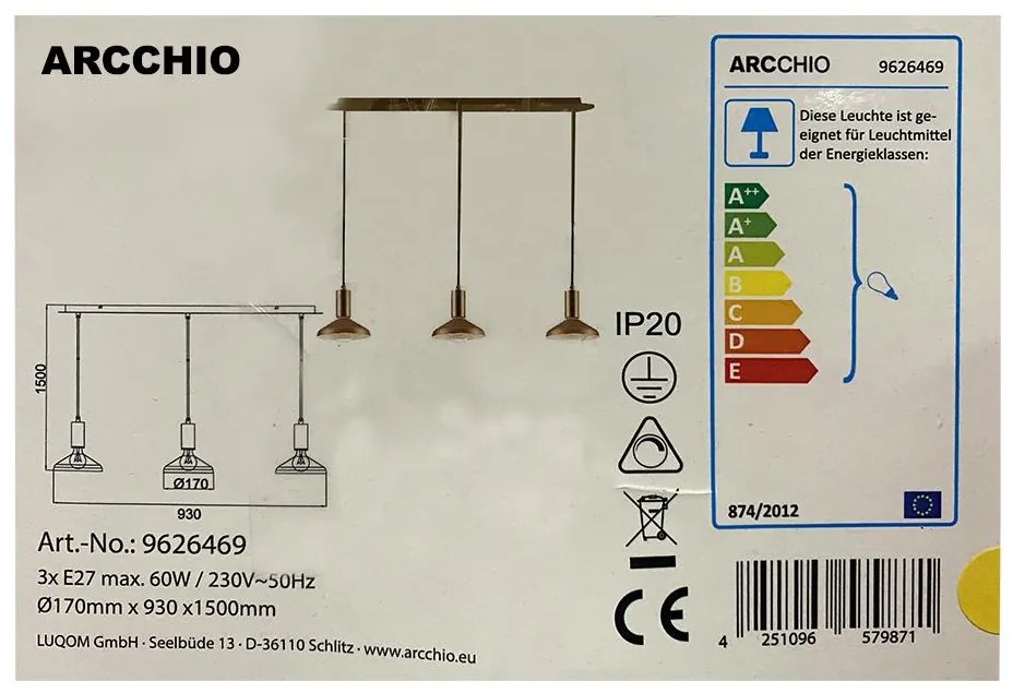 Arcchio - Пендел JAIKA 3xE27/60W/230V