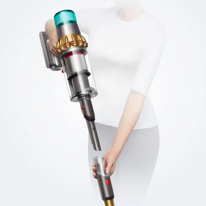Вертикална прахосмукачка Dyson V15 Detect Аbsolute 447000-01, 660W, 0.76 л, 60 мин автономия, Сензори, 3 режима, LCD, Сив/златист