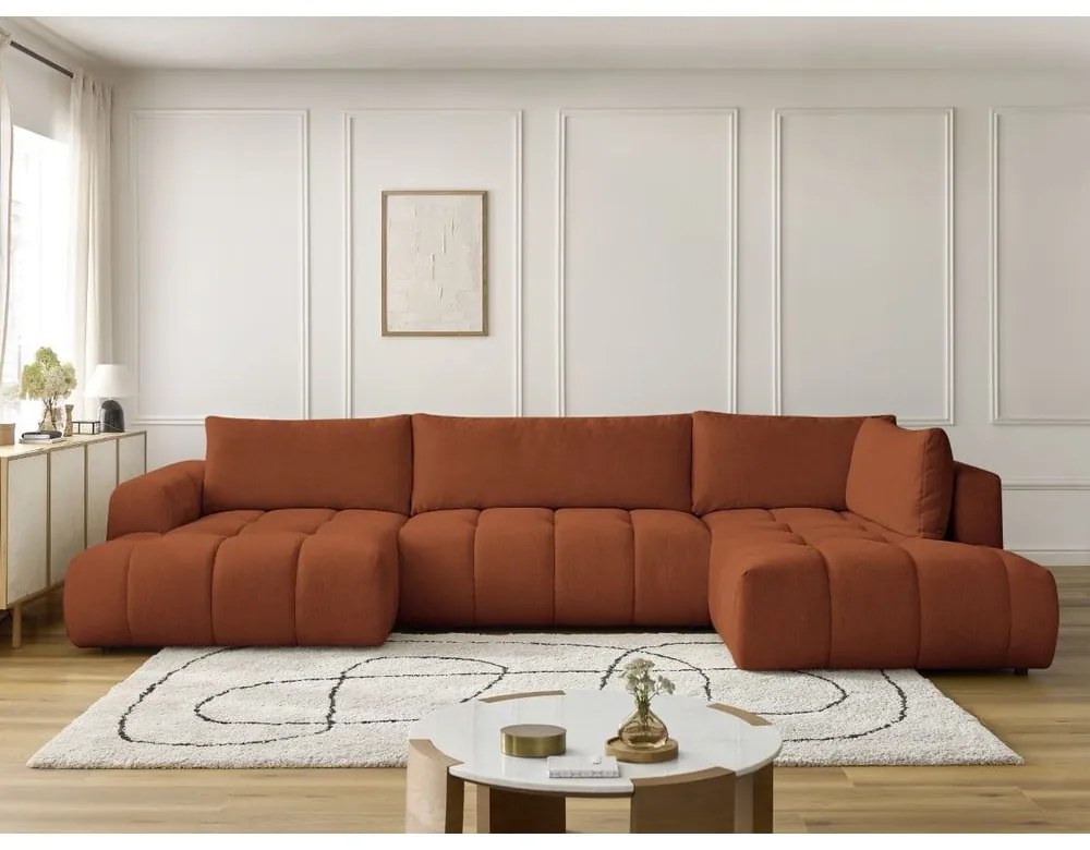Сгъваем/с място за съхранение ъглов диван в тухлен цвят (десен ъгъл/U форма) Fuji – Bobochic Paris