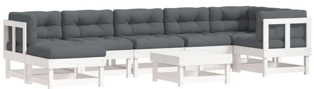 3185865 vidaXL Градински комплект с възглавници, 8 части, бял, дърво масив