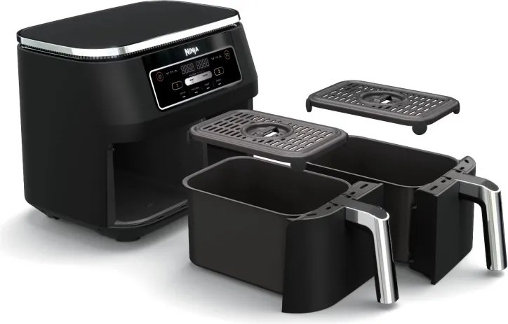 Двоен фритюрник с горещ въздух Ninja Foodi Dual Zone AF200EU, 2400W, Независими зони за готвене, 7.6 л, 4 програми, 100-240°C, Max Crisp, Sync, Черен