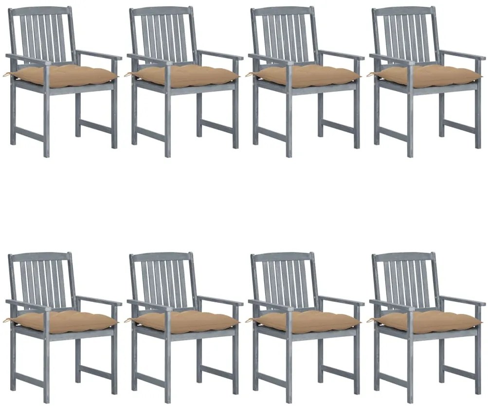 3078252 vidaXL Градински столове с възглавници, 8 бр, акация масив, сиви
