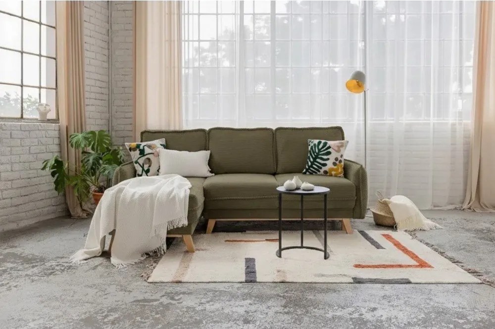 Зелен разтегателен ъглов диван от рипсено кадифе (променлив) Tori – Bonami Selection