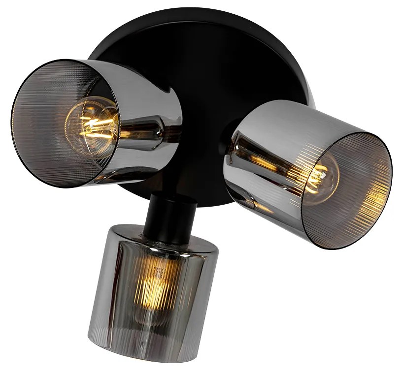 Интелигентен таванен прожектор черен с димно стъкло кръгъл регулируем вкл. 3 Wifi A60 - Laura