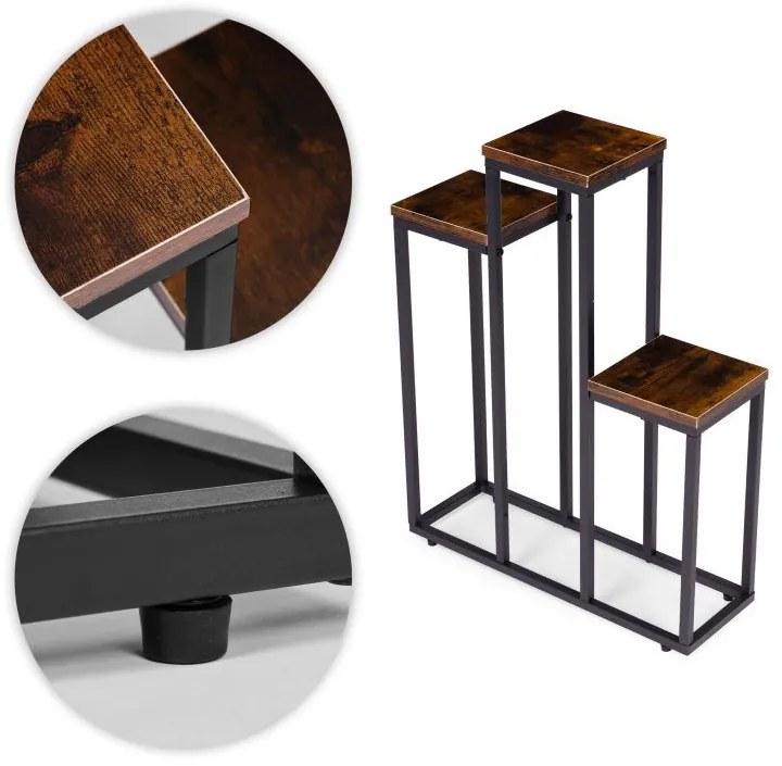 Стойка за цветя в таванско помещение - метална стойка за цветя с 3 рафта и дървен декор