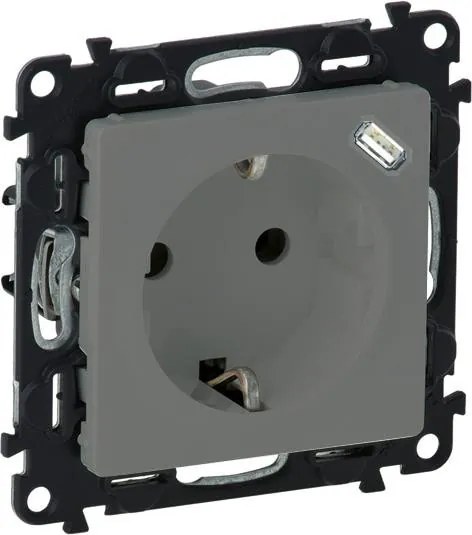 Legrand Контакт ШУКО 2P+E 16A + USB тип C 1.5A 7.5W цвят Алуминий Valena Life  - 753335