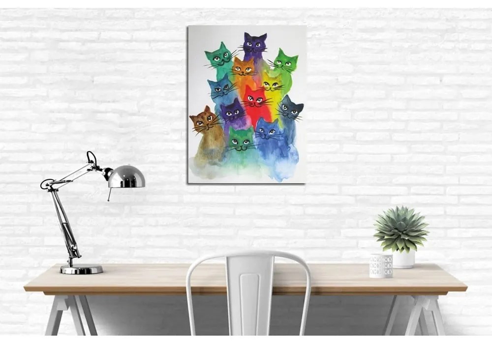 Живопис върху платно Happy Cats, 30 x 40 cm - Wallity