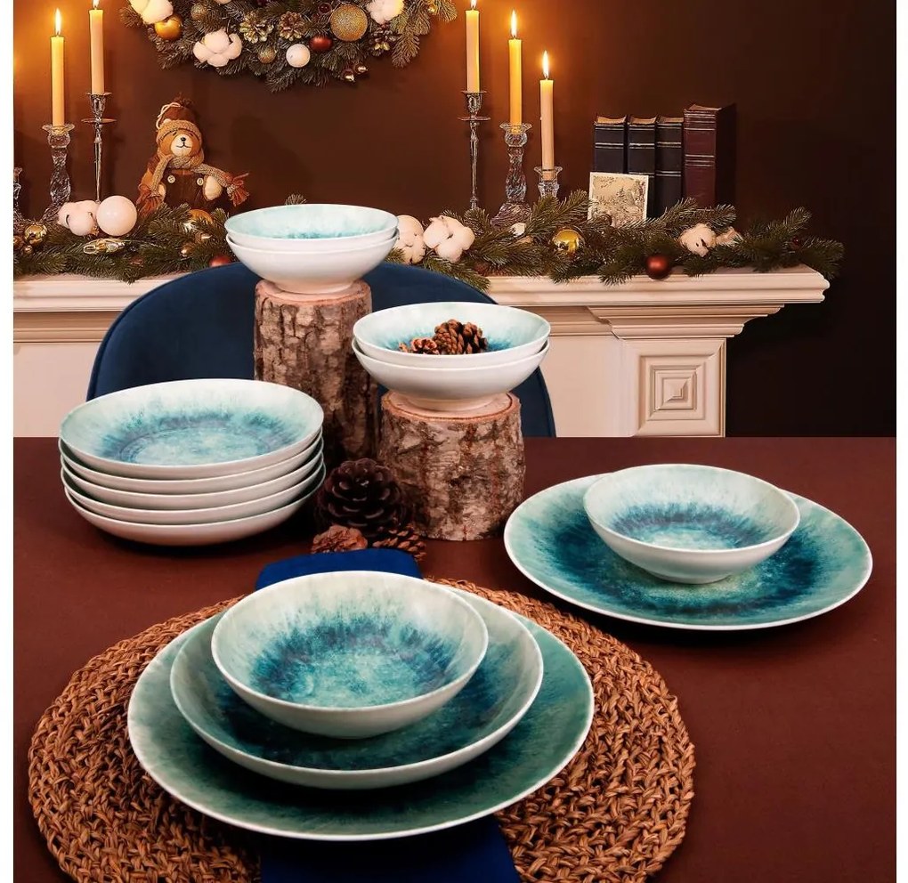 Комплект за хранене 18 бр. син/порцелан