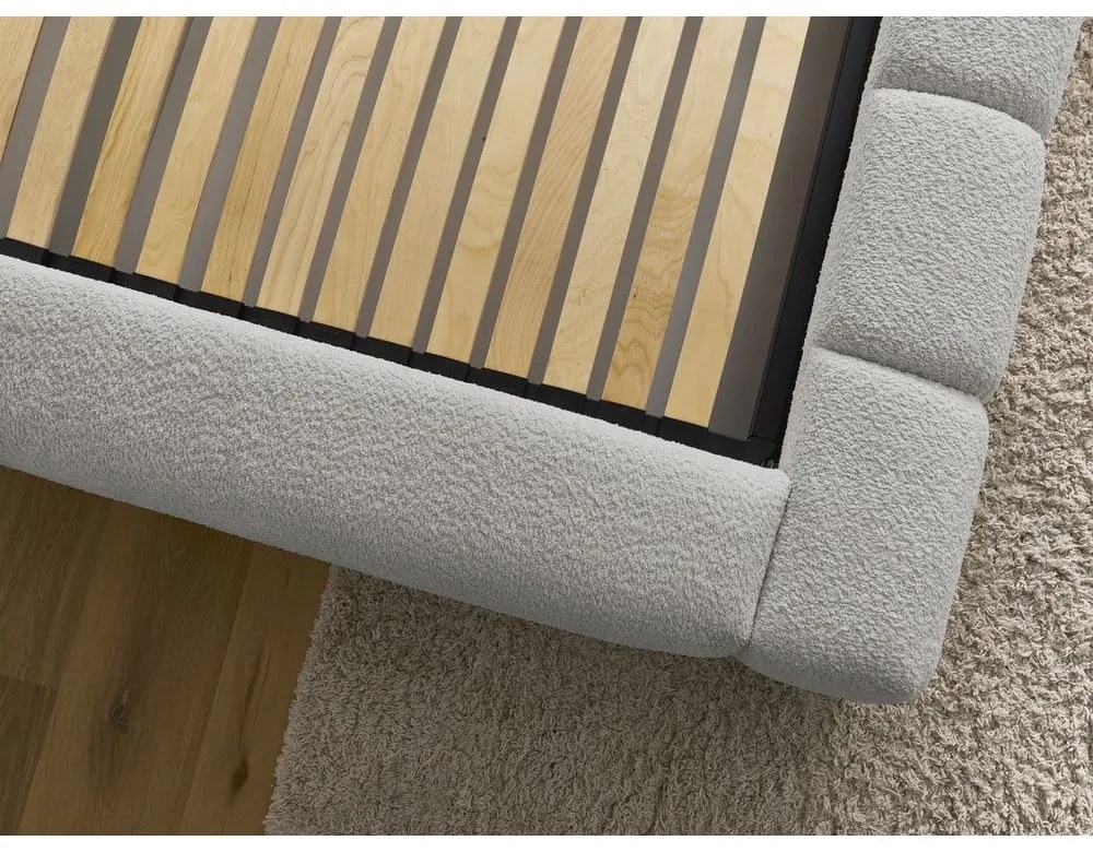 Светлосиво двойно легло 180x200 cm тапицирано с място за съхранение с включена подматрачна рамка Denali – Bobochic Paris