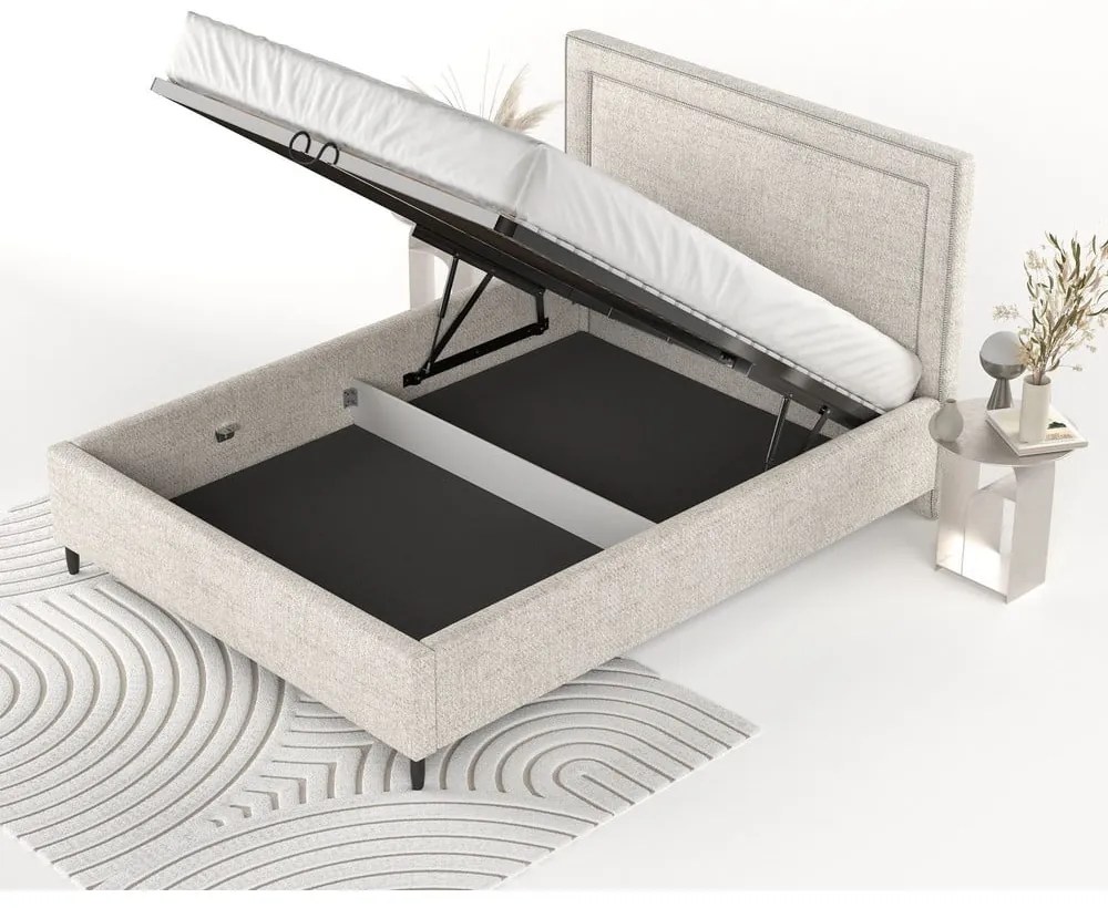 Кремаво тапицирано двойно легло с място за съхранение с включена подматрачна рамка 140x200 cm Baleine – Maison de Rêve