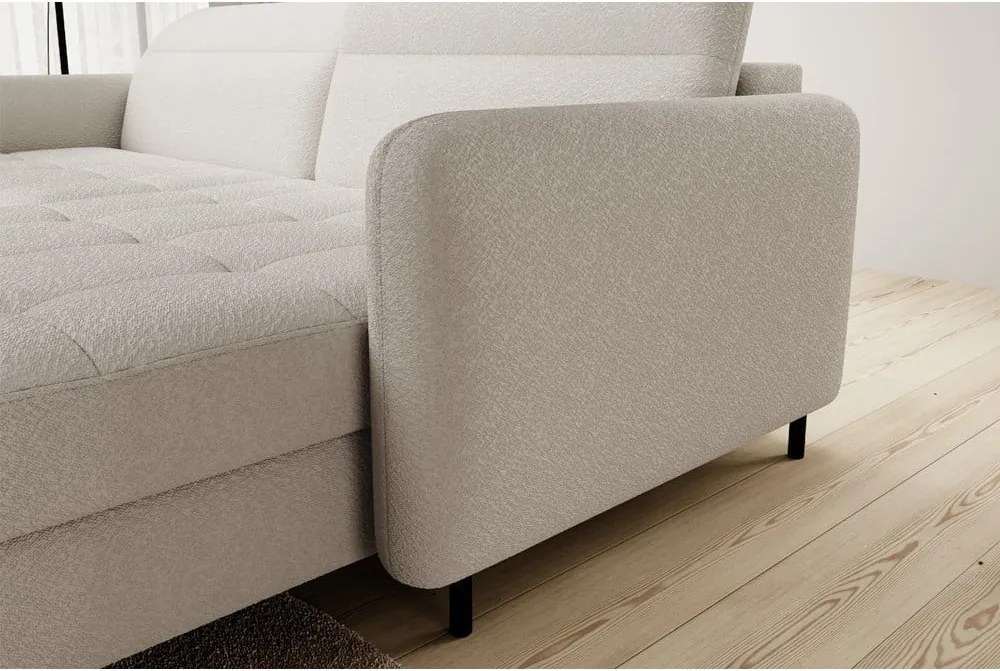 Бежов разтегателен ъглов диван с място за съхранение от букле (десен ъгъл) Gomsi – ELTAP