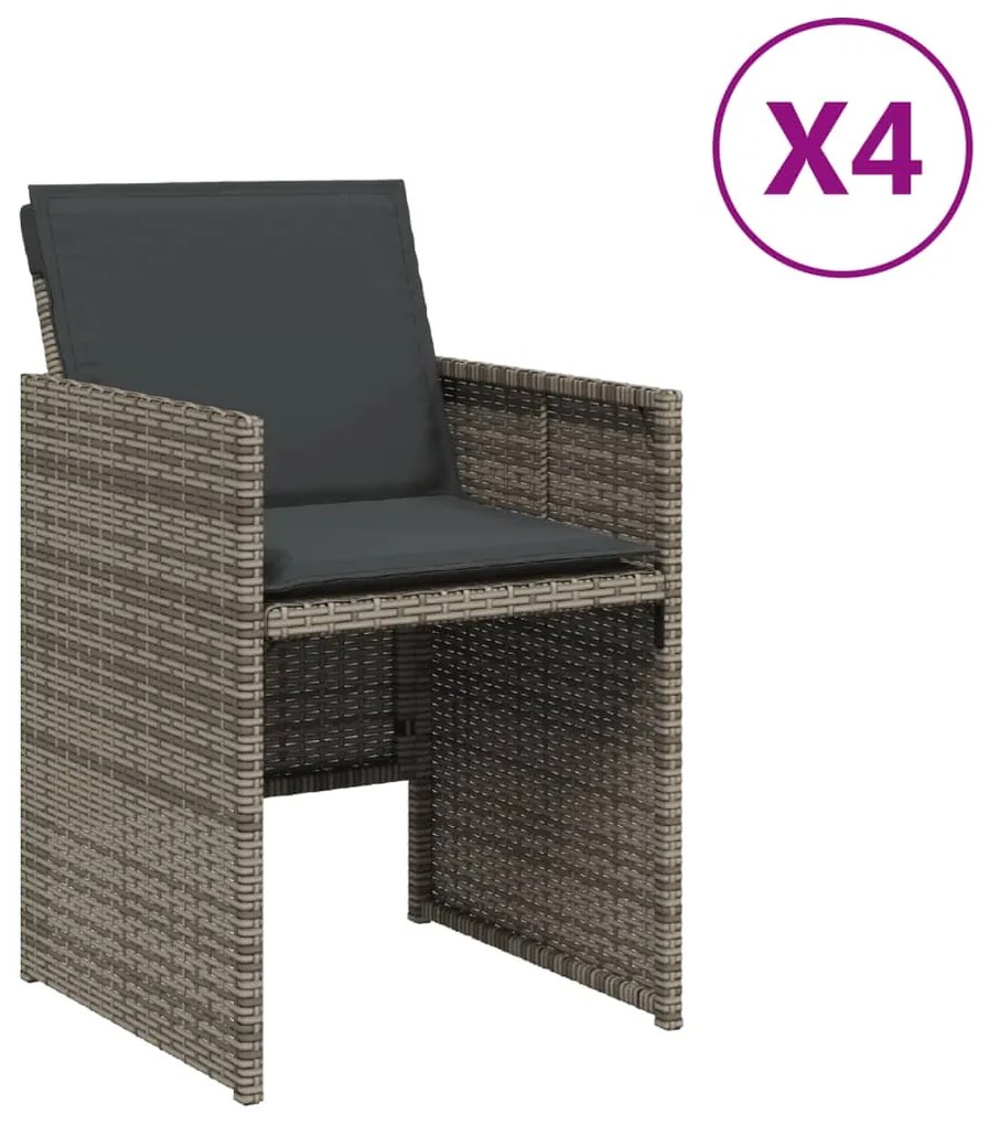 364934 vidaXL Градински столове с възглавници, 4 бр, сиви, полиратан