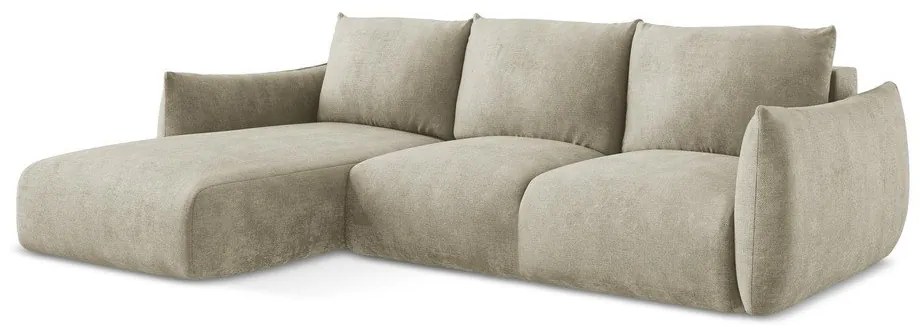Бежов шенилов сгъваем ъглов диван (ляв ъгъл) Leila – Makamii