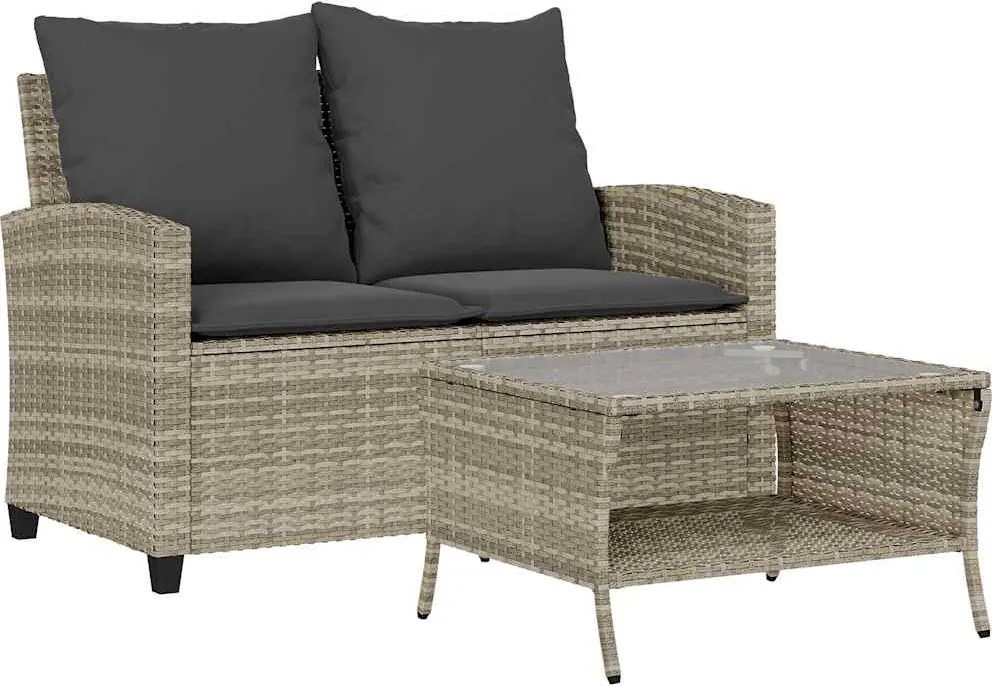 4103850 vidaXL Градински диван с 2 седалки и възглавници&Маса Светлосиво