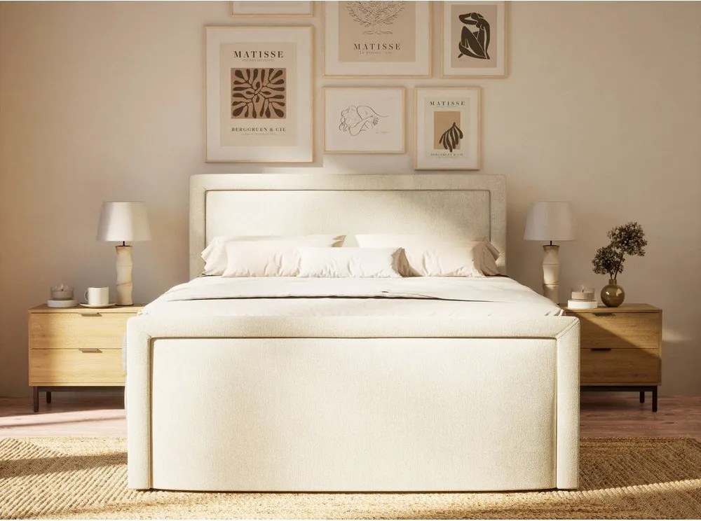 Кремаво боксспринг легло 160x200 cm с място за съхранение Fresco – Maison de Rêve