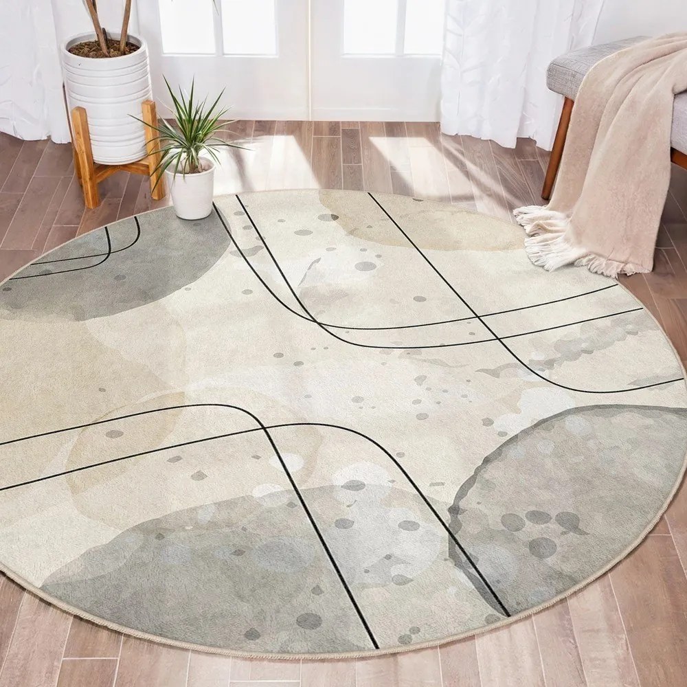 Бежов кръгъл килим подходящ за пране ø 80 cm Simple Lines – Mila Home