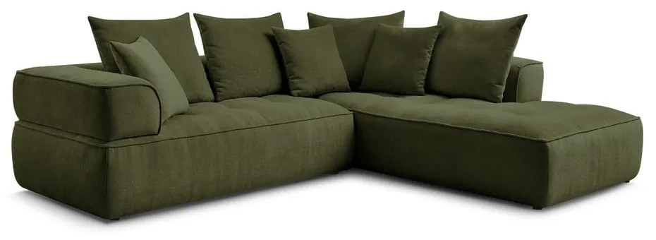 Зелен шенилов ъглов диван (десен ъгъл/L форма) Whesley – Bobochic Paris