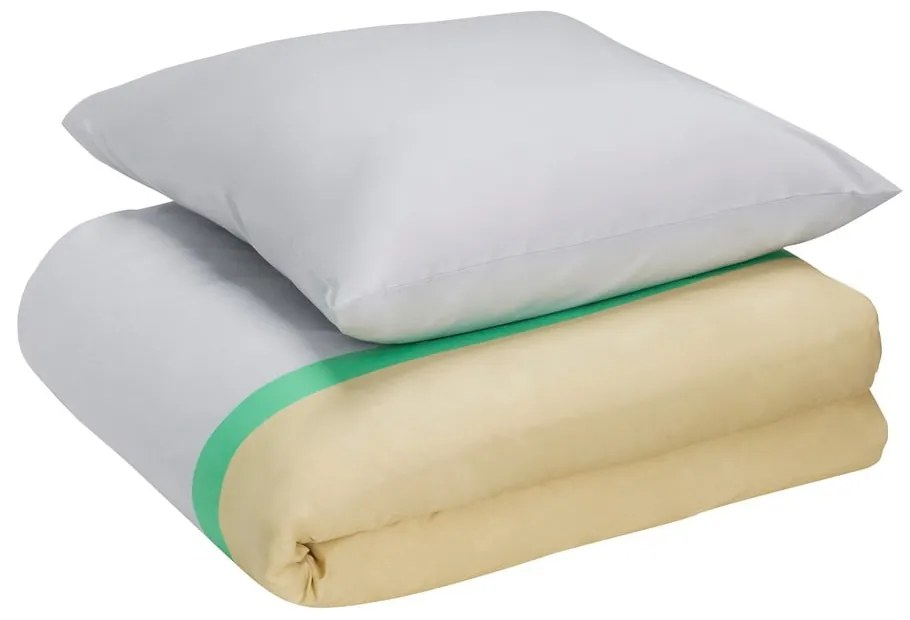 Бяло и бежово памучно спално бельо за единично легло 140x200 cm Block - Hübsch