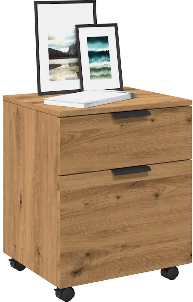 856950 vidaXL Мобилен архивен шкаф с колела Дъб артизан 45x38x54 см