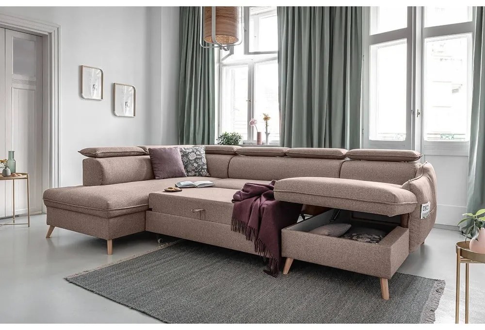 Бежов разтегателен диван в буквата "U", ляв ъгъл Sweet Harmony - Miuform