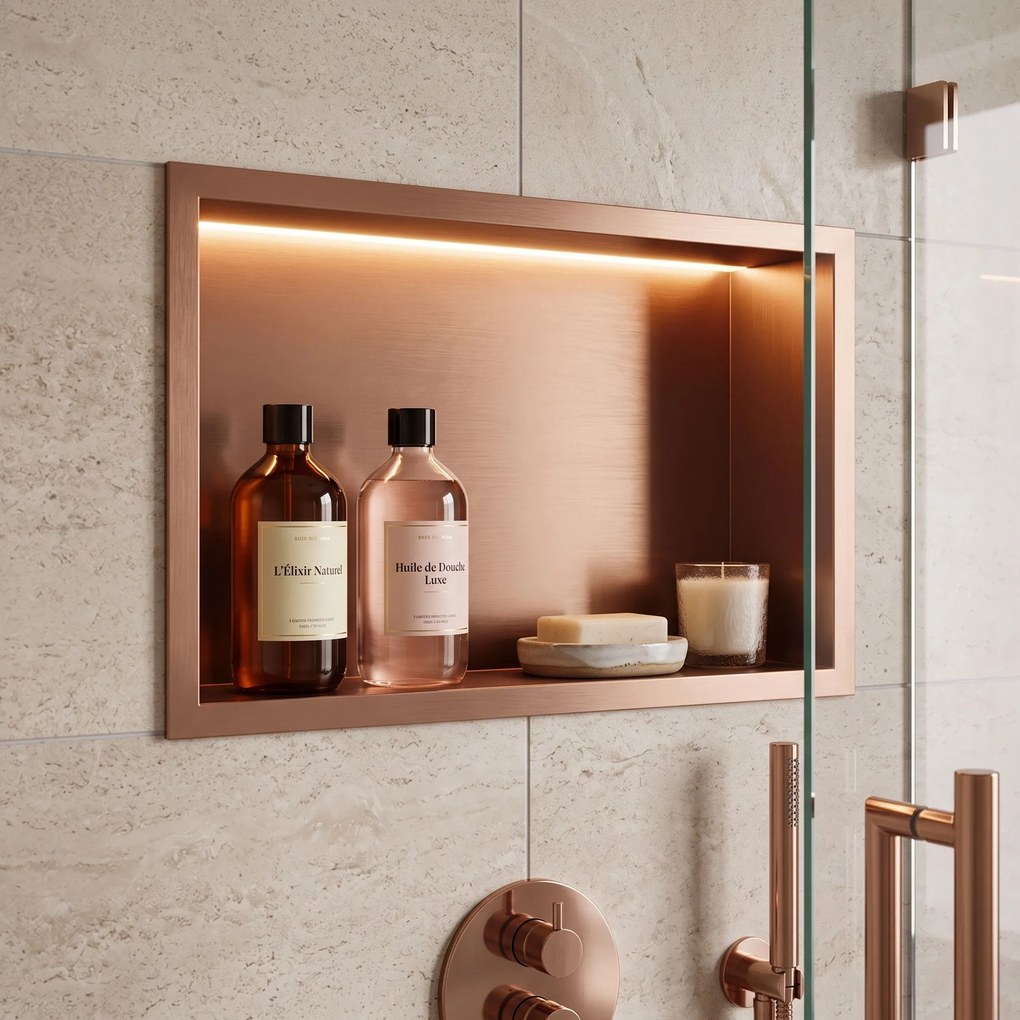 Вграден рафт за баня LED 30x45 brush copper