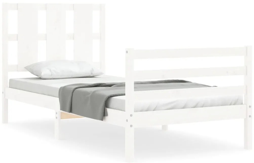 3194077 vidaXL Рамка за легло с табла бяла Small Single дърво масив