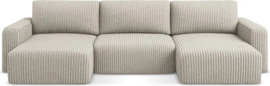 Бежов сгъваем/с място за съхранение ъглов диван от рипсено кадифе (U форма) Kona – Makamii