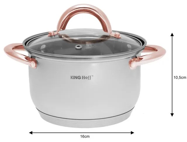 Комплект тенджери и тиган Kinghoff KH 1765, 12 ч, Индукция, Инокс/розово злато