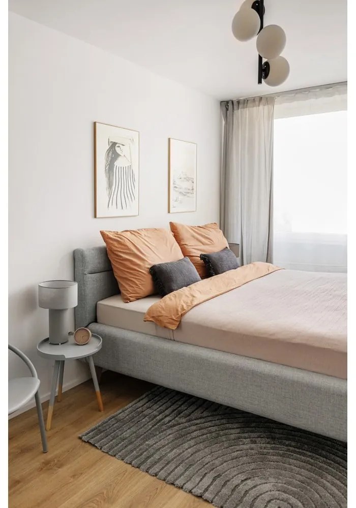 Светлосиво двойно легло 180x200 cm тапицирано с място за съхранение с включена подматрачна рамка Lotte – Meise Möbel