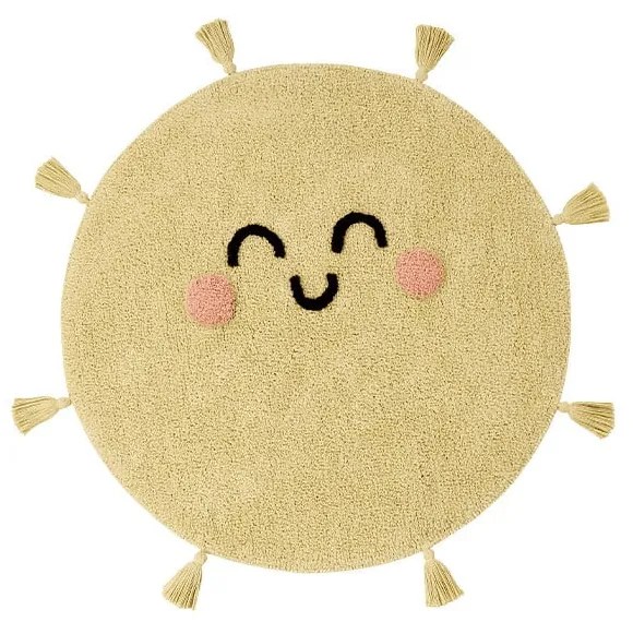 Жълт ръчно изработен памучен детски килим подходящ за пране ø100 cm You're My Sunshine – Lorena Canals