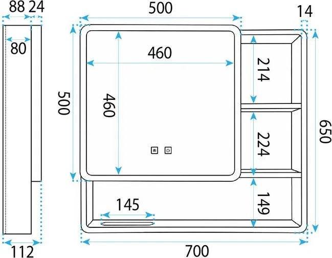 Шкаф с огледало и LED осветление M1016-70 70x65