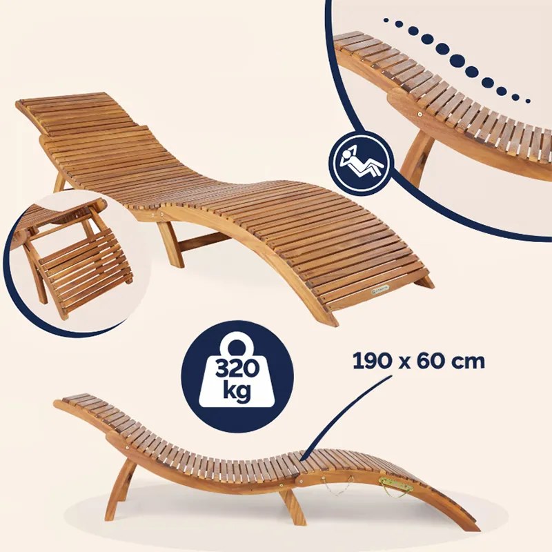 Сгъваем дървен шезлонг от акациева дървесина