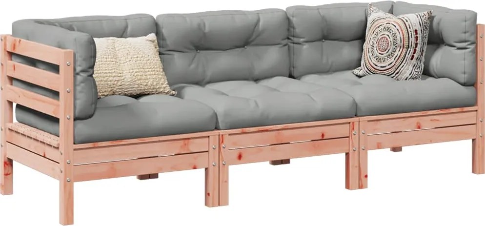 3299273 vidaXL Градински комплект с възглавници, 3 части, дугласка ела масив