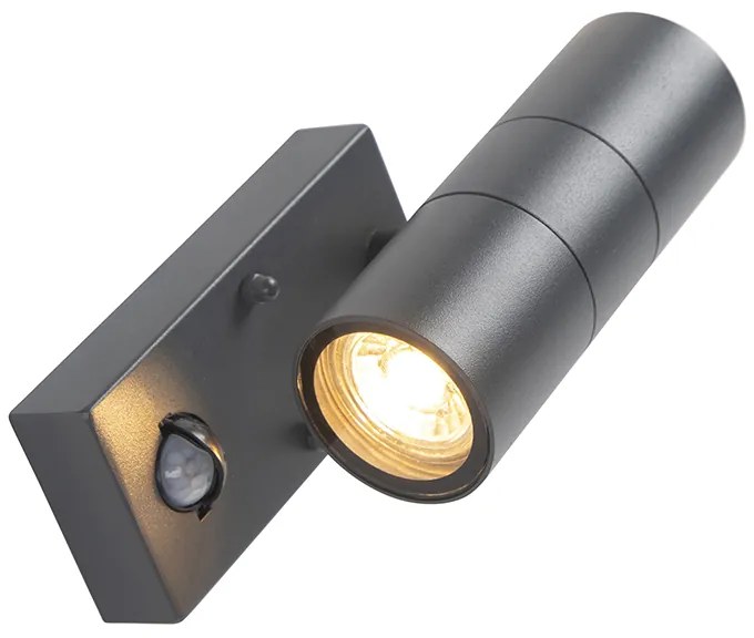 Външна стенна лампа антрацит с датчик за движение 2-светлина IP44 - Duo