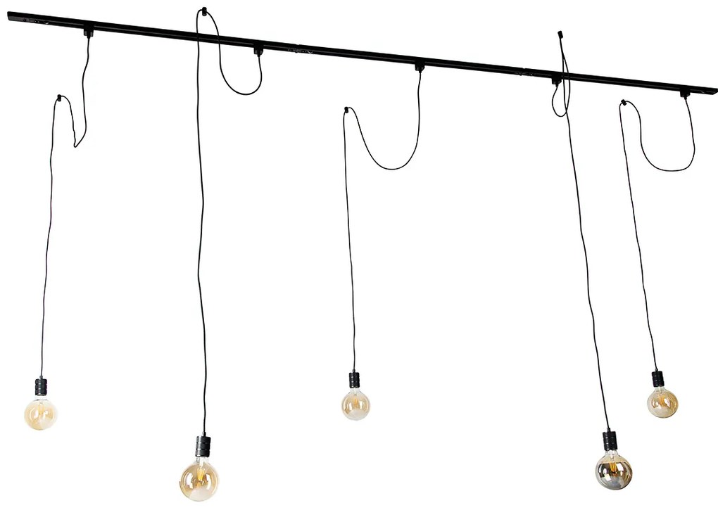 Модерна релсова система с 5 висящи лампи черна 1-фазен - Iconic Cavalux