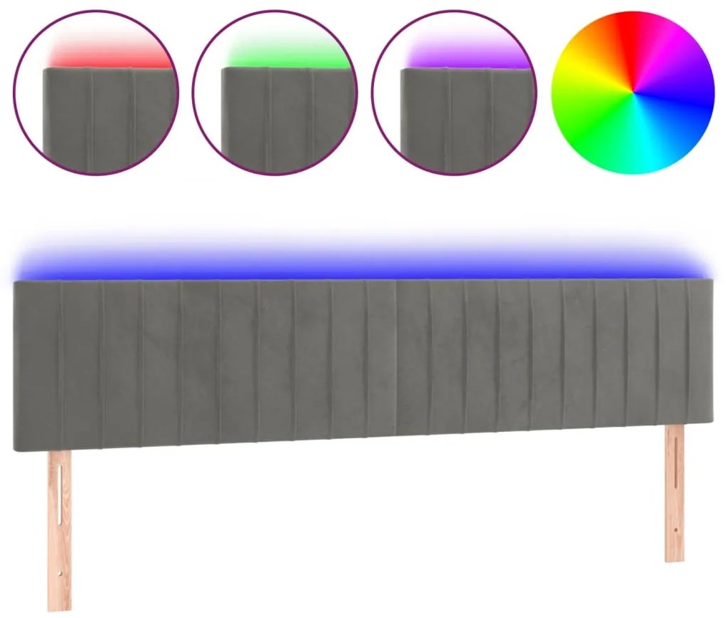 3121916 vidaXL LED горна табла за легло, светлосива, 200x5x78/88 см кадифе