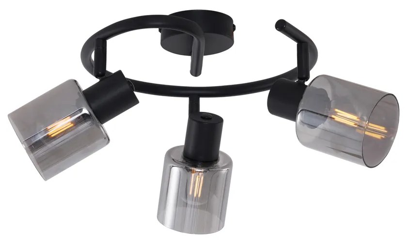 Модерна таванна лампа черна със стъклена спирала 3-светлинна - Cilin