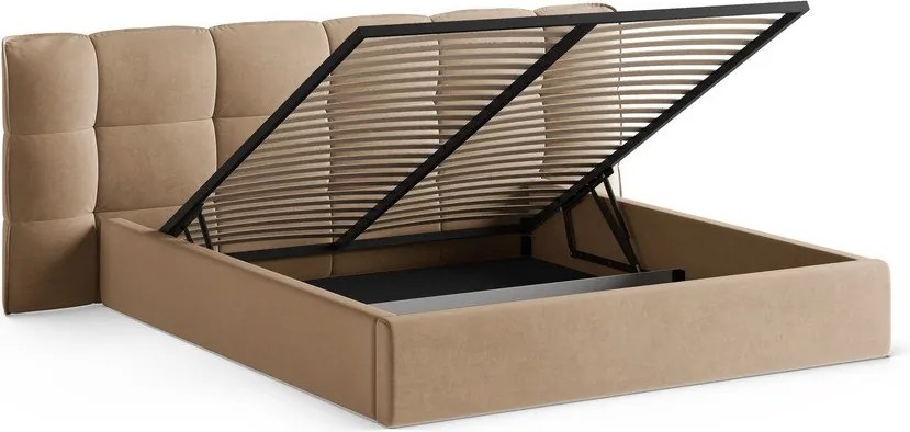 Сиво-бежово тапицирано двойно легло с място за съхранение и включена подматрачна рамка 140x200 cm Eric – Micadoni