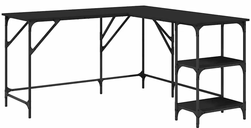 837587 vidaXL Бюро, черно, 139x139x75 см, инженерно дърво