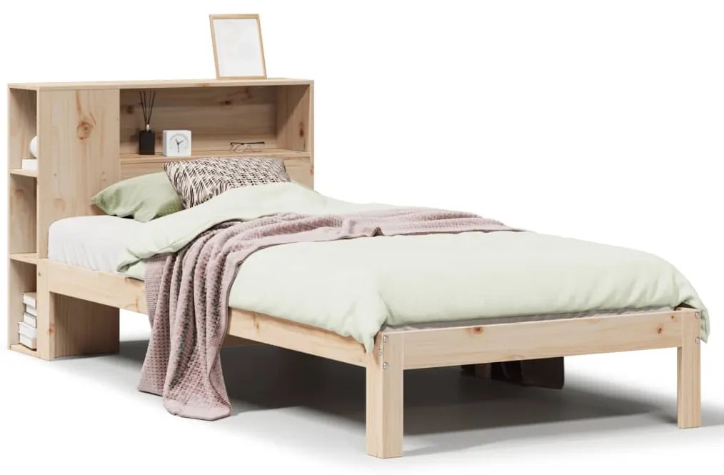 3322534 vidaXL Легло с рафтове за книги, без матрак, 75x190 см, бор масив