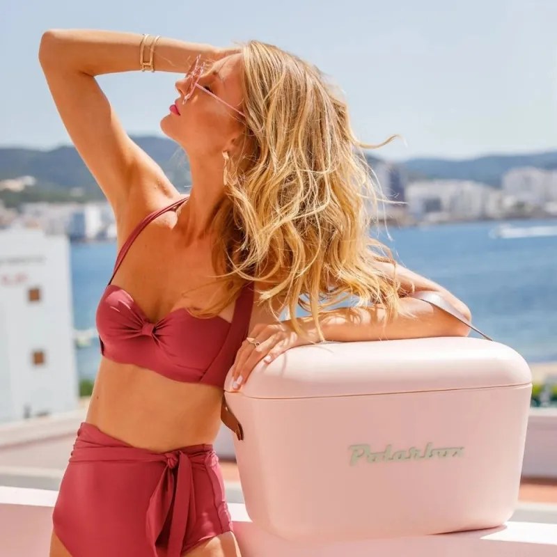 Хладилна чанта Polarbox Classic, 12 литра, AIRPOP полистирол, 5-15C до 24 часа, Класическа кожена каишка, Син/Розов