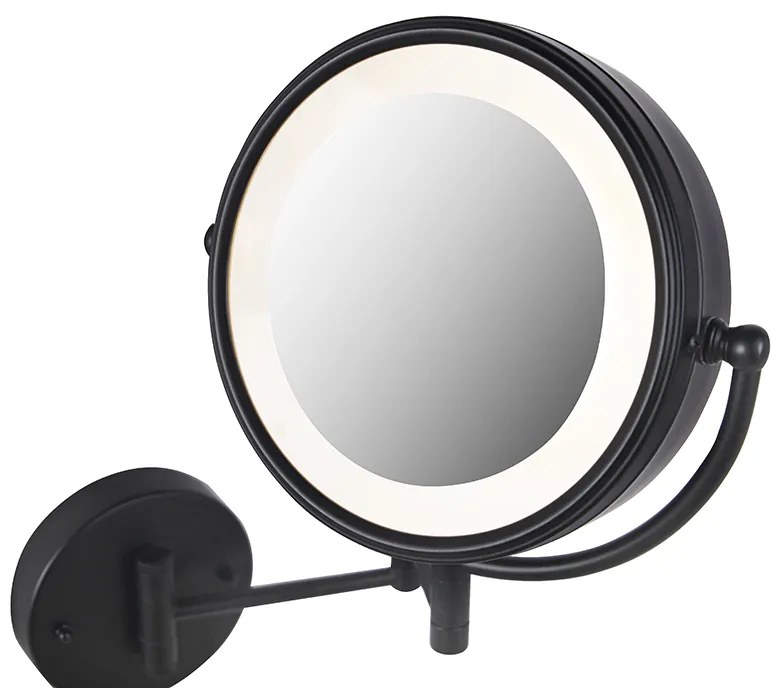 Дизайнерско стенно огледало черно с LED регулируемо IP44 с шнур - Vicino