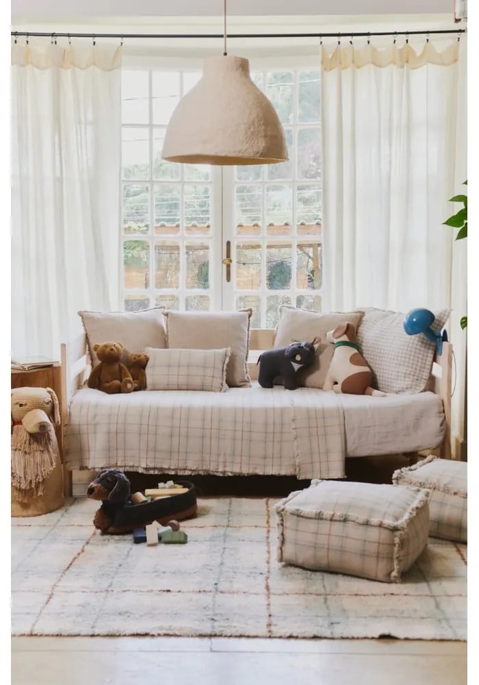 Памучно детско покривало за легло в кремав и светлозелен цвят 140x200 cm Tartan Blue Sage – Lorena Canals