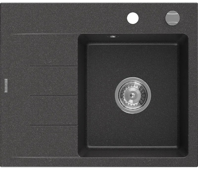 Mexen Ben гранитна мивка с една камера с отцедник, дясна 600 x 500 мм, черна на